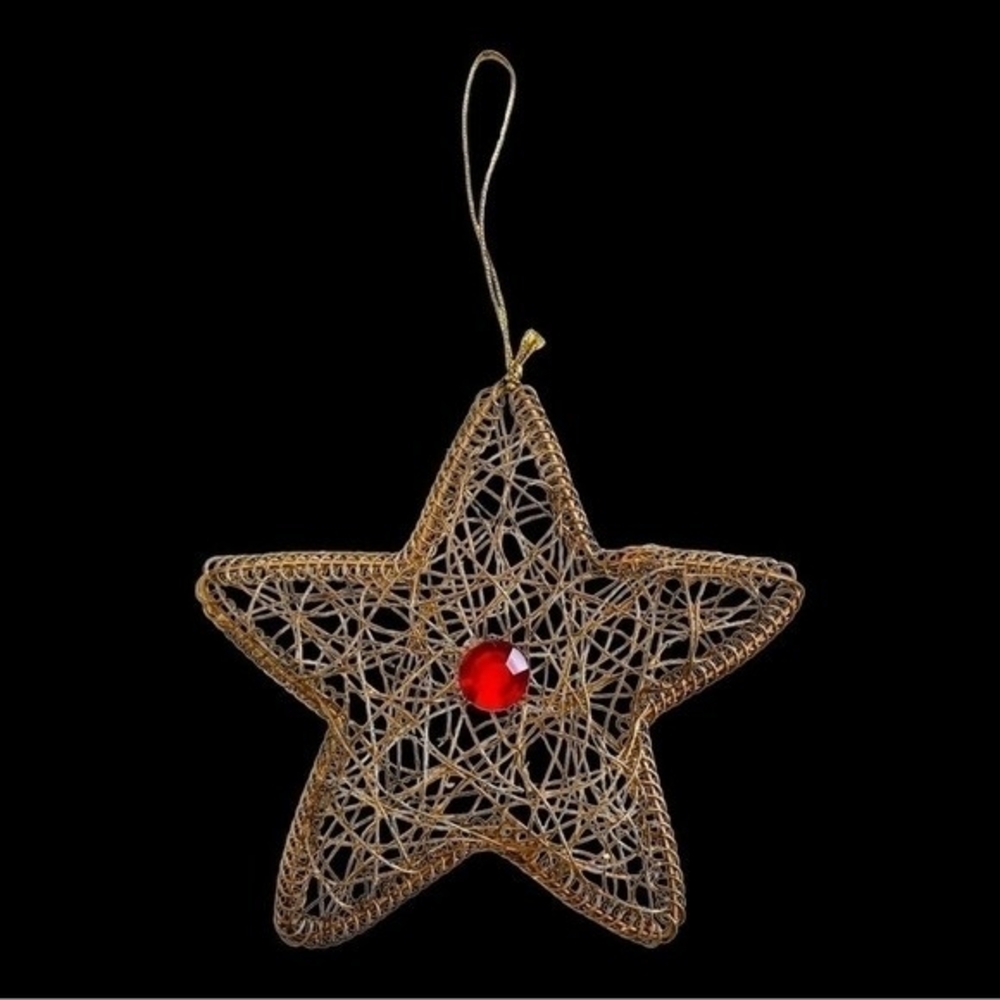 Vintage Star Gold Wire Rhinestone Christmas Tree Ornament 5"x5" Artisan Crafted